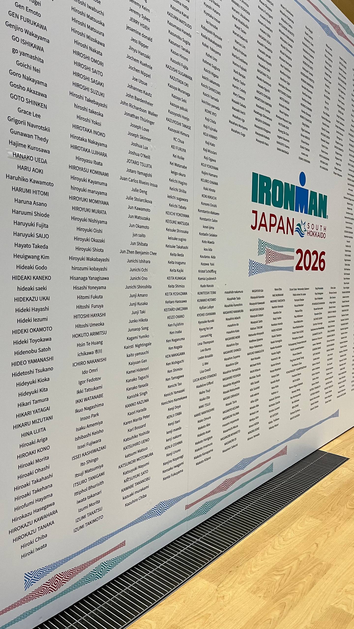 Стена участников IRONMAN Japan 2026 с именем Игоря Федотова
